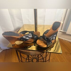 Yellow Box Black and Brown Mules Comfortable Slip-On Design